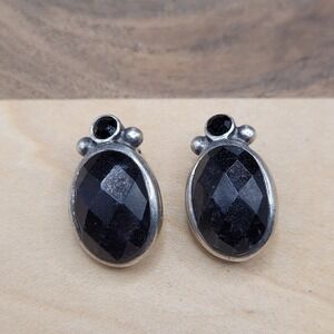 Vintage Barse Texas 925 Sterling And Faceted Cabochon Onyx Clip On Earrings